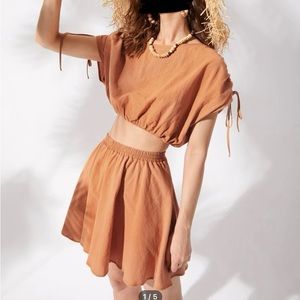 Drawstring batwing crop top and skirt